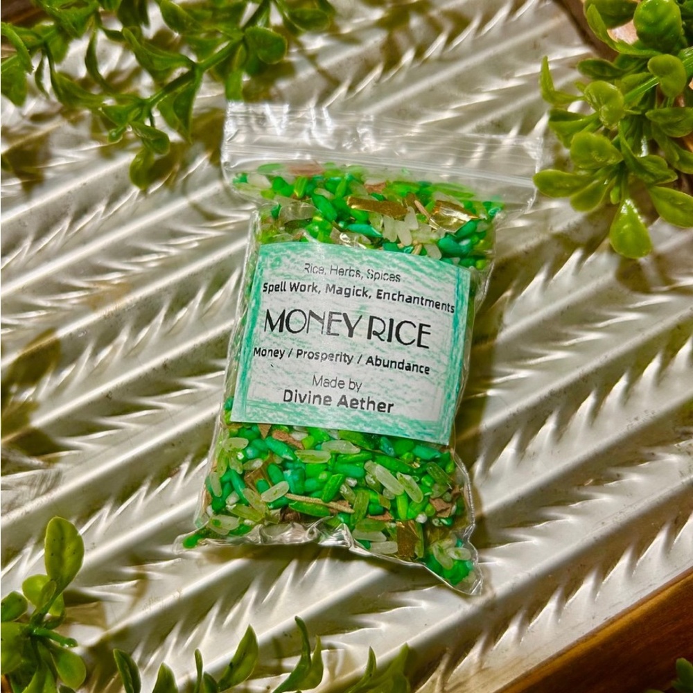 Money Drawing Rice green herbs spices crystals